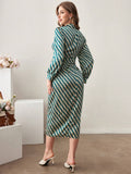 SHEIN Modely Women's Wave Striped Long Sleeve Dress