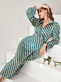 SHEIN Modely Women's Wave Striped Long Sleeve Dress