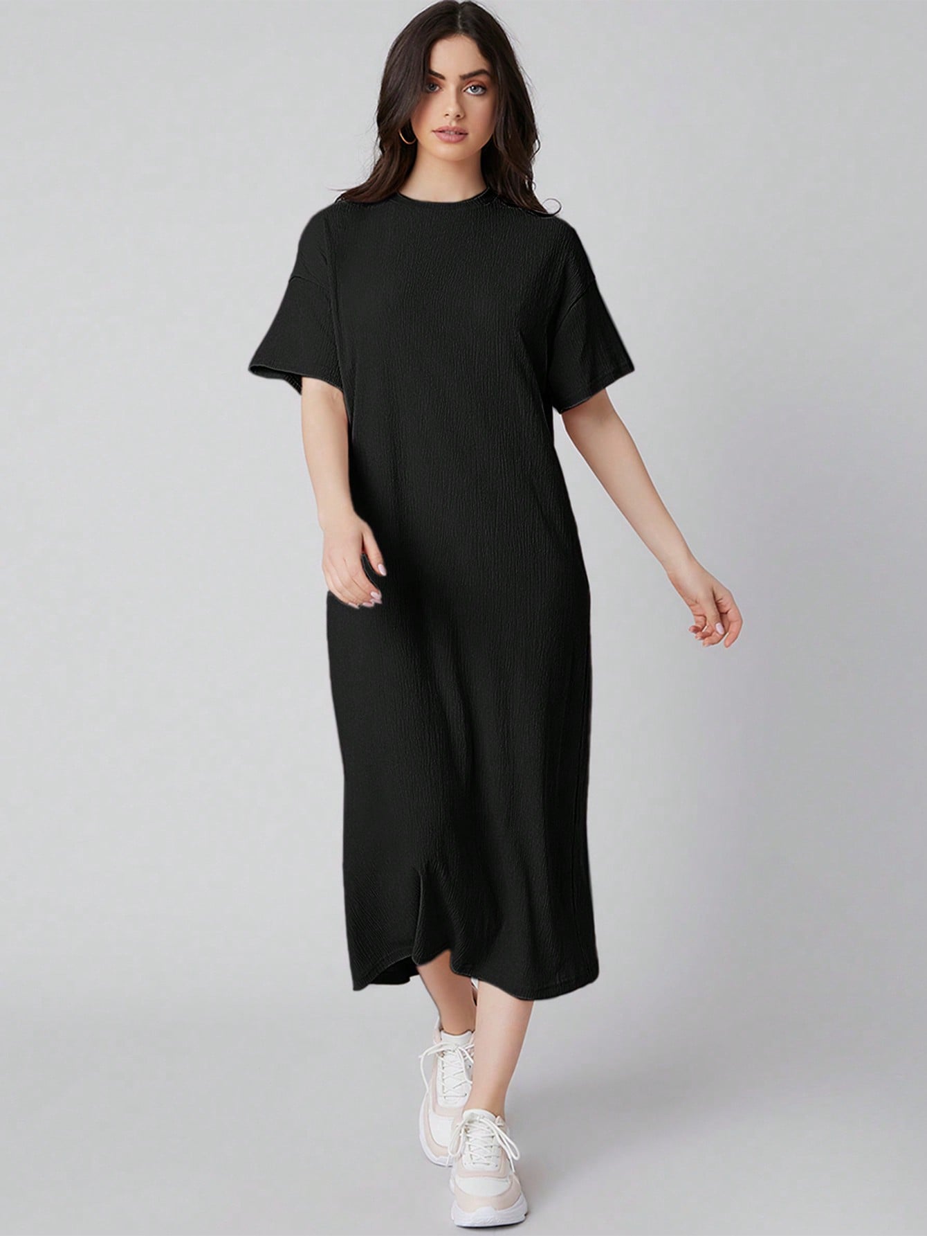 SHEIN Mulvari Drop Shoulder Solid Dress T Shirt Dress