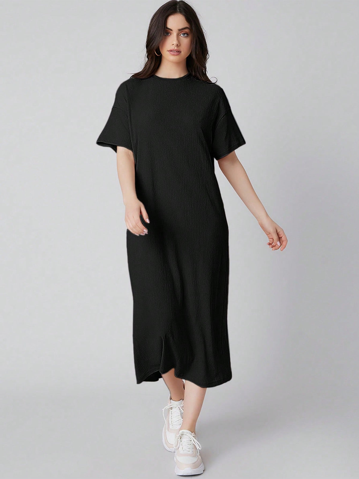 SHEIN Mulvari Drop Shoulder Solid Dress T Shirt Dress