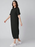 SHEIN Mulvari Drop Shoulder Solid Dress T Shirt Dress