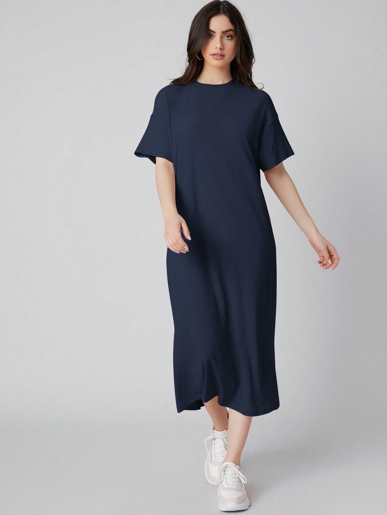 SHEIN Mulvari Drop Shoulder Solid Tee Dress