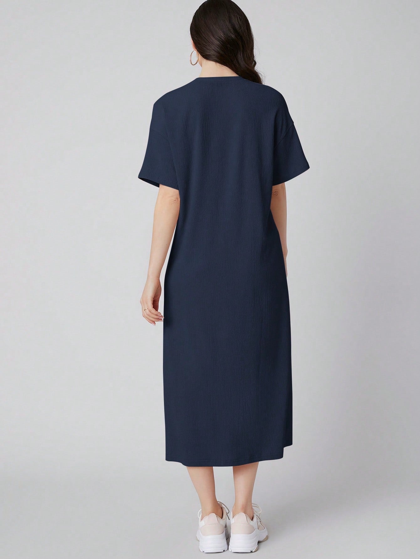 SHEIN Mulvari Drop Shoulder Solid Tee Dress