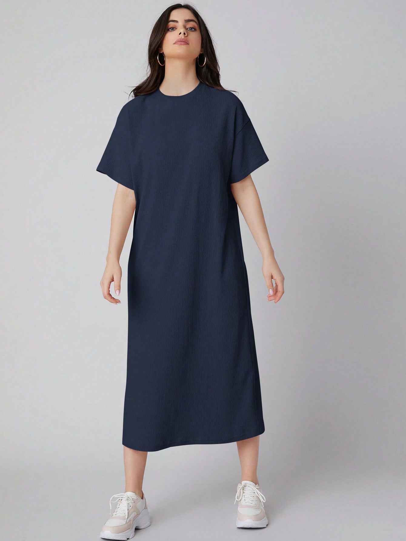 SHEIN Mulvari Drop Shoulder Solid Tee Dress