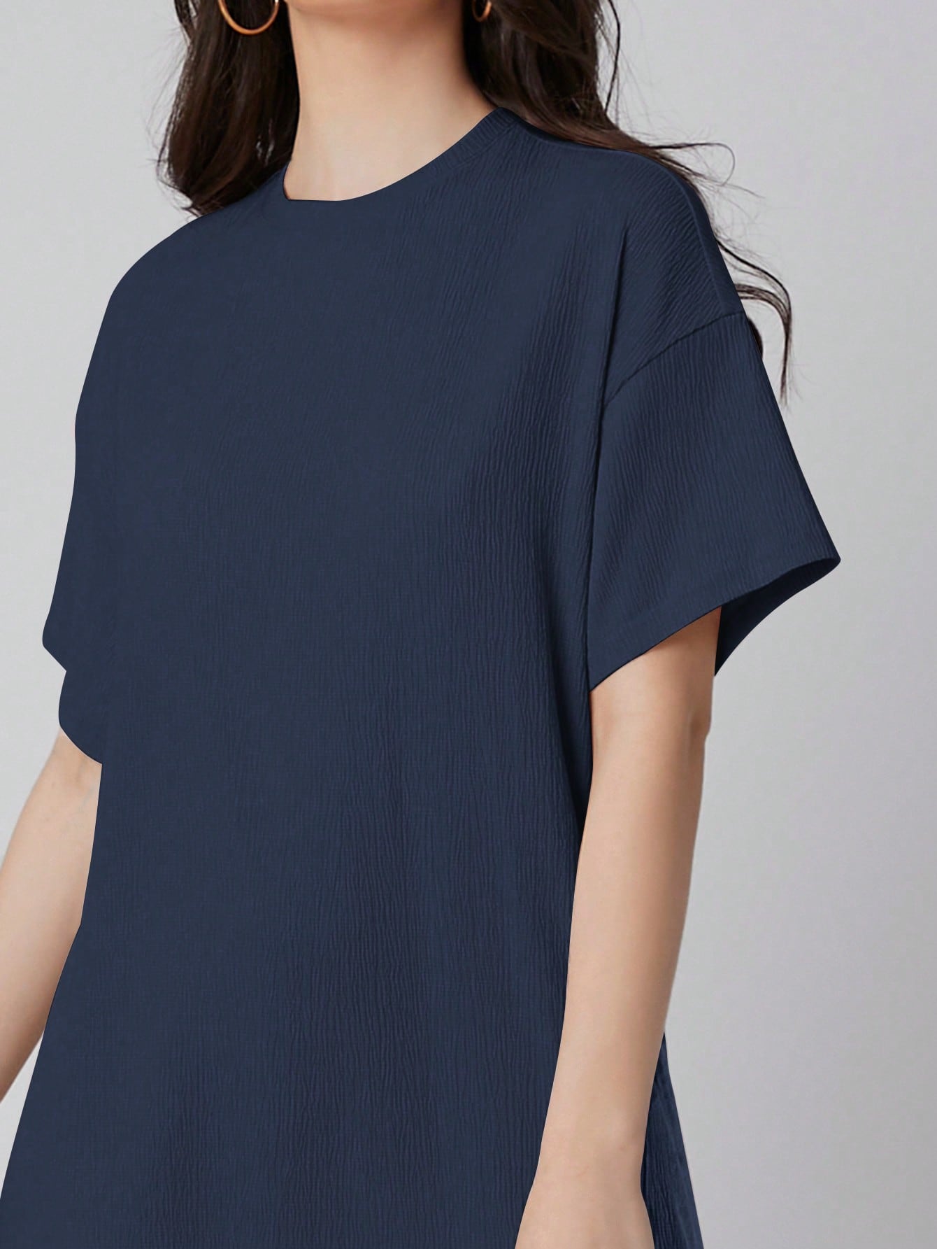 SHEIN Mulvari Drop Shoulder Solid Tee Dress