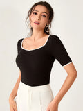 SHEIN Mulvari Sweetheart Neck Ringer Tee