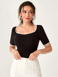 SHEIN Mulvari Sweetheart Neck Ringer Tee