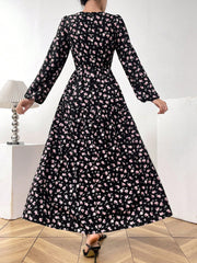 SHEIN Mulvari Women's Random Print Minimalist Casual Long Sleeve Arabian Dress