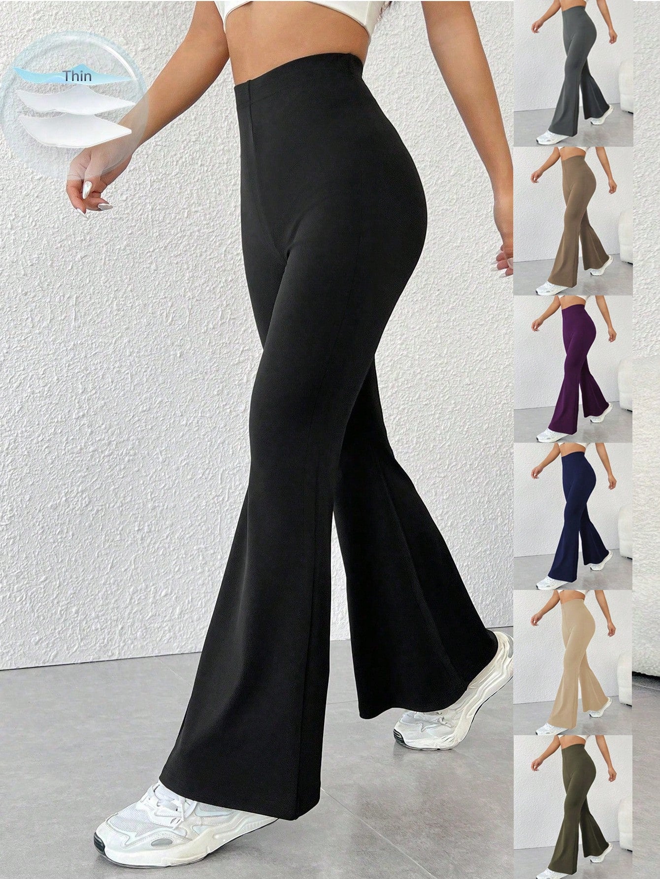 SHEIN PETITE Solid Color High Waist Flared Pants