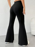 SHEIN PETITE Solid Color High Waist Flared Pants