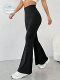 SHEIN PETITE Solid Color High Waist Flared Pants