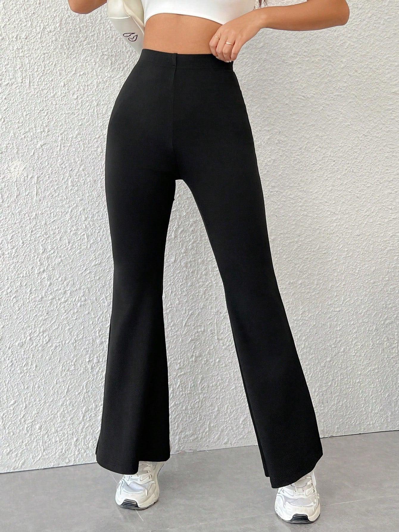 SHEIN PETITE Solid Color High Waist Flared Pants
