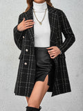 SHEIN Privé Plaid Double Breasted Overcoat