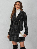 SHEIN Privé Plaid Double Breasted Overcoat