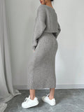 SHEIN Privé Casual Solid Color Batwing Sleeve Sweater Plus Skirt Two-Piece Set