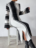 SHEIN Privé Striped Pattern Slit Hem Sweater Dress