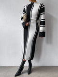 SHEIN Privé Striped Pattern Slit Hem Sweater Dress