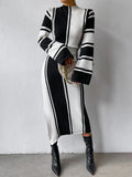 SHEIN Privé Striped Pattern Slit Hem Sweater Dress