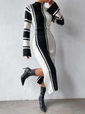 SHEIN Privé Striped Pattern Slit Hem Sweater Dress