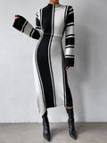 SHEIN Privé Striped Pattern Slit Hem Sweater Dress