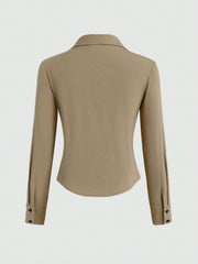 SHEIN Privé Women Button Down Simple Casual & Elegant & Commuting Shirt