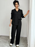 SHEIN Raffinéa 2pcs Set Women Casual Long Sleeve Ruched Top