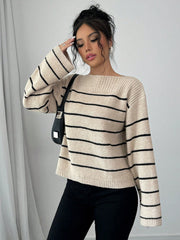 Casual Color Blocking Stripe Bell Sleeve Sweater