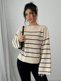SHEIN Raffinéa Casual Color Blocking Stripe Bell Sleeve Sweater