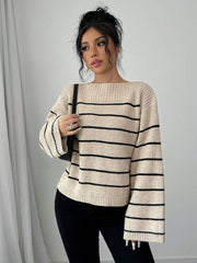 Casual Color Blocking Stripe Bell Sleeve Sweater