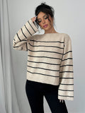 SHEIN Raffinéa Casual Color Blocking Stripe Bell Sleeve Sweater