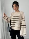 SHEIN Raffinéa Casual Color Blocking Stripe Bell Sleeve Sweater