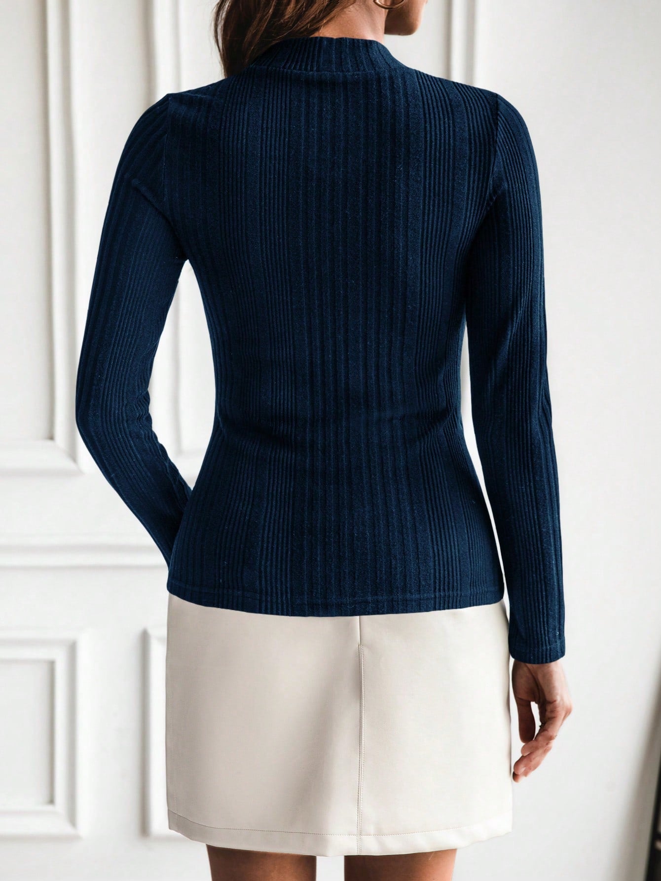 SHEIN Raffinéa Mock Neck Button Detail Tee