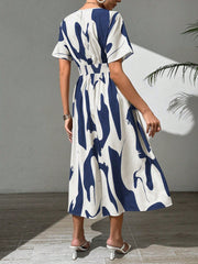 SHEIN Raffinéa Summer Casual A-Line V-Neck Batwing Sleeve Printed Dress