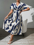 SHEIN Raffinéa Summer Casual A-Line V-Neck Batwing Sleeve Printed Dress