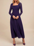 SHEIN Amorya Women's Elegant Party Square Neck Long Sleeve A-Line Purple Dress