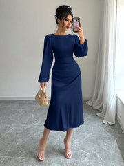 SHEIN Raffinéa Elegant Solid Color Puff Sleeve Fishtail Dress