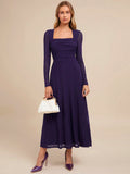 SHEIN Amorya Women's Elegant Party Square Neck Long Sleeve A-Line Purple Dress