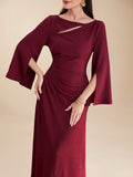 SHEIN Modely Burgundy Red Ladies' Solid Color Simple Arabian Daily Modest Long Sleeve Dress