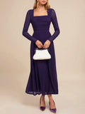 SHEIN Amorya Women's Elegant Party Square Neck Long Sleeve A-Line Purple Dress