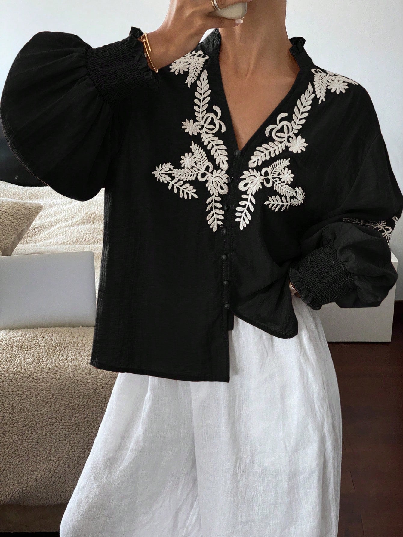 Blouse With Embroidered Decor