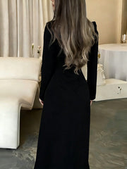 Casual Long Square-Neck Knit Dress