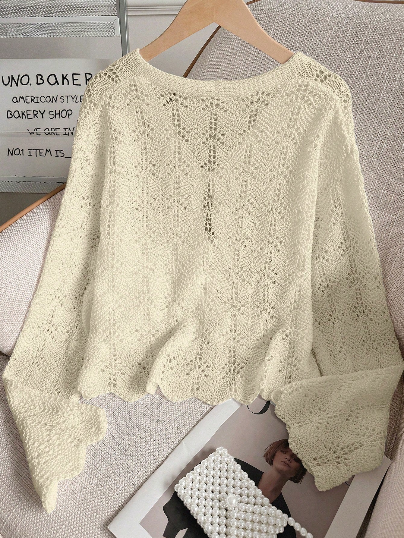 Women's Summer Beach Cover Up Cardigan - Hollow Out Knitwear Top With Bowknot, V-Neck Loose Drop Shoulder Design, Lightweight Vacation Kimono