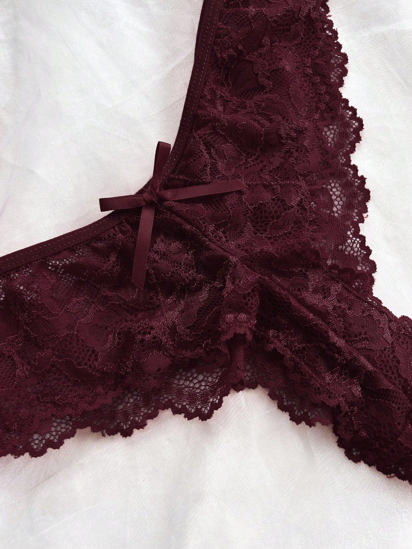 Sexy Solid Color Lace Camisole Nightgown With Matching Lace Panties