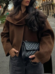 2 pc Elegant Solid Color V-Neck Long Sleeve Short Overcoat with scarf