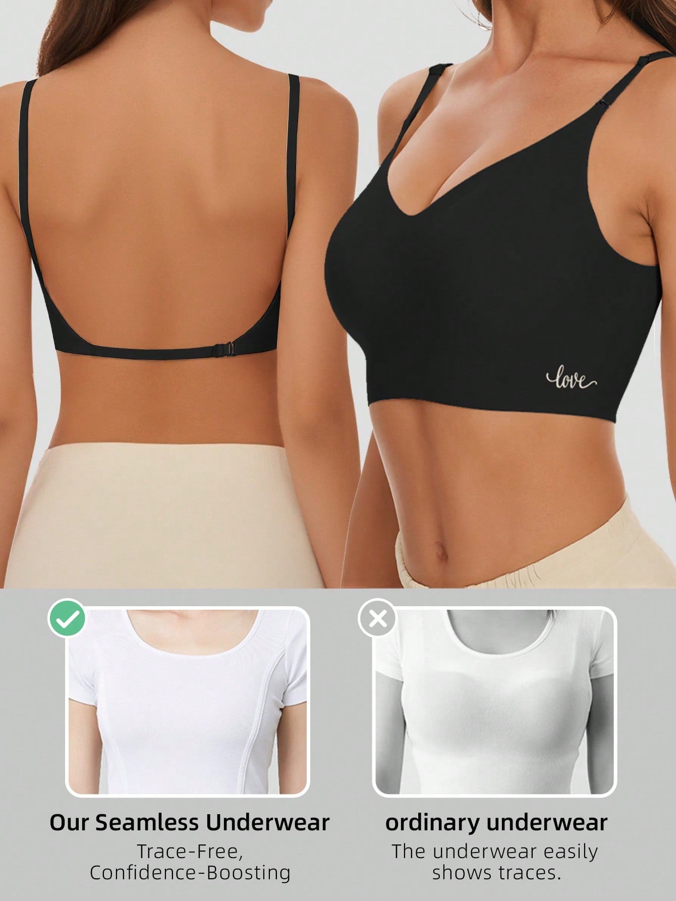 Seamless Backless Strapless Bra - Lightweight & Breathable Thin Cup, Adjustable & Convertible Shoulder Straps - Removable Padding
