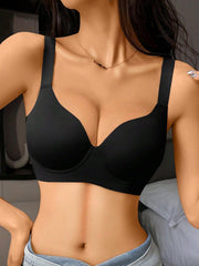 Women Simple Solid Color Underwear, Thin, Wire-Free, Comfortable Bra That Gathers And Lifts, Prevents Sagging, Full Coverage, Seamless Bra
