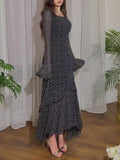 Shein Women Chiffon Polka Dot Flounce Sleeve Irregularly Patchwork Dress