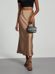 Shein Women Elastic Satin Texture Silky Midi Skirt
