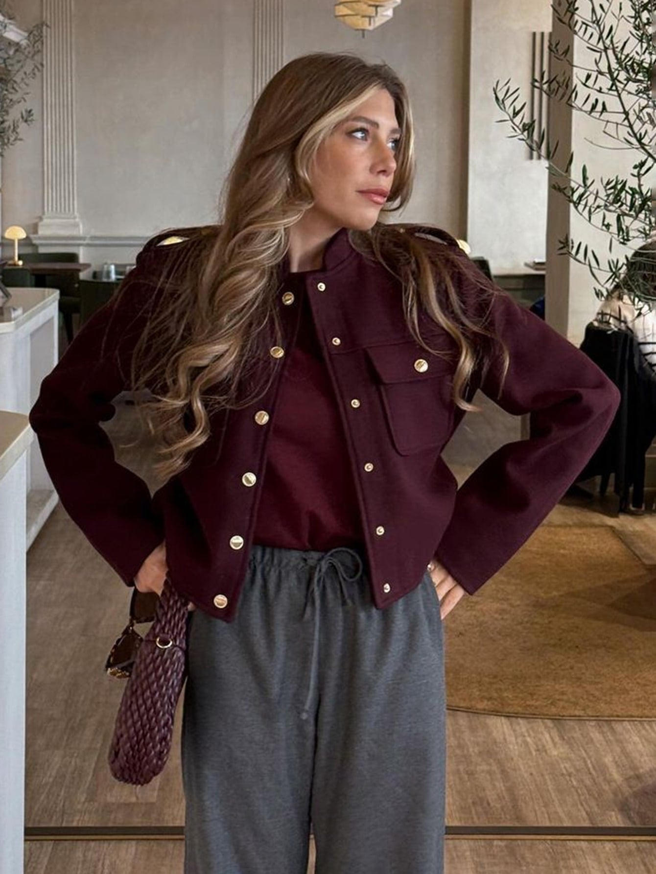 Women Solid Color Front Button Closure Long Sleeve Casual Soft Short Jacket