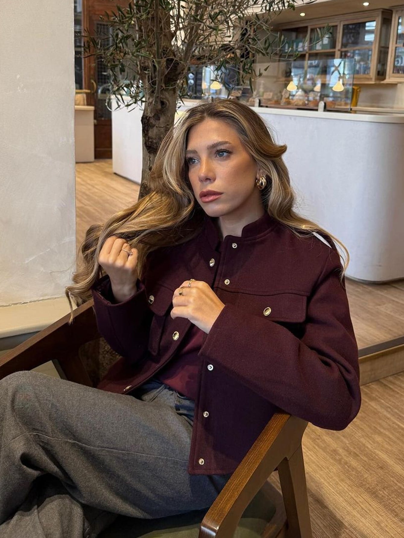 Women Solid Color Front Button Closure Long Sleeve Casual Soft Short Jacket